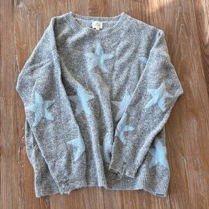 Women's Gray Crewneck Sweater with Light Blue Star Motif size small